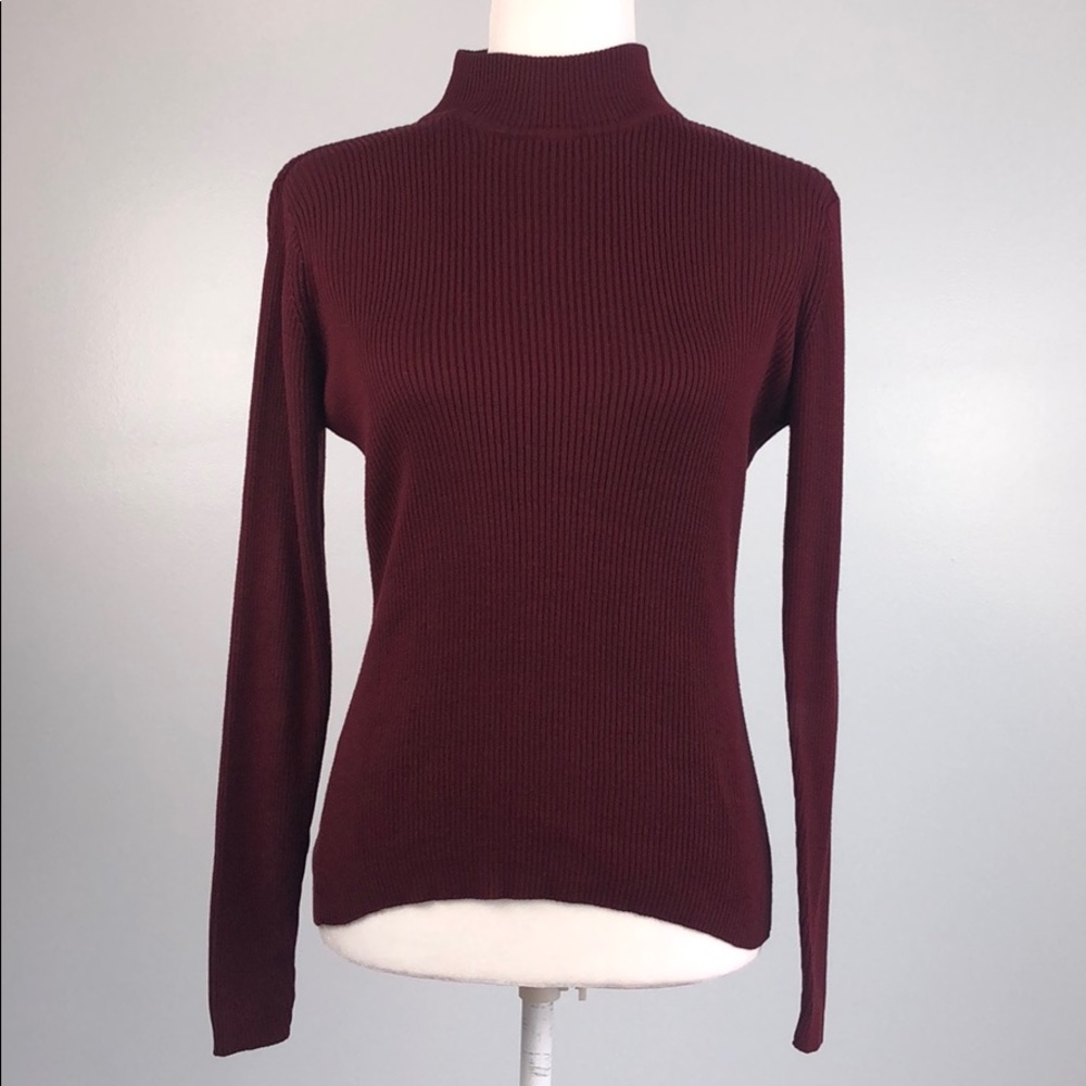 PENDLETON Ribbed Silk Maroon Turtleneck Sweater